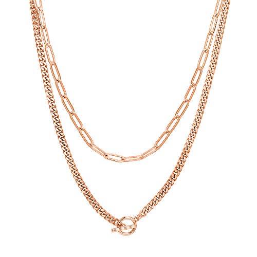PAVOI 14K Gold Plated Dainty Layering Necklaces for Women | Snake Chain, Curb Link, Paperclip Layered Chains | Trendy Layering Necklace - style: Lock