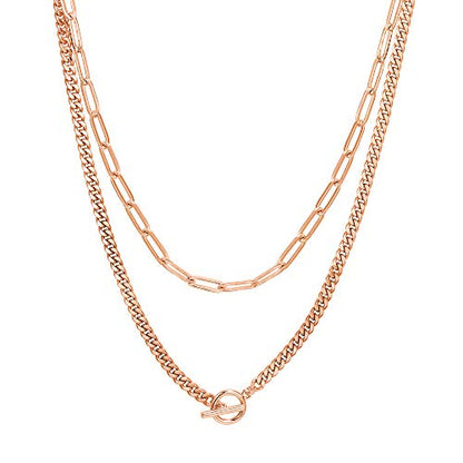 PAVOI 14K Gold Plated Dainty Layering Necklaces for Women | Snake Chain, Curb Link, Paperclip Layered Chains | Trendy Layering Necklace - style: Lock