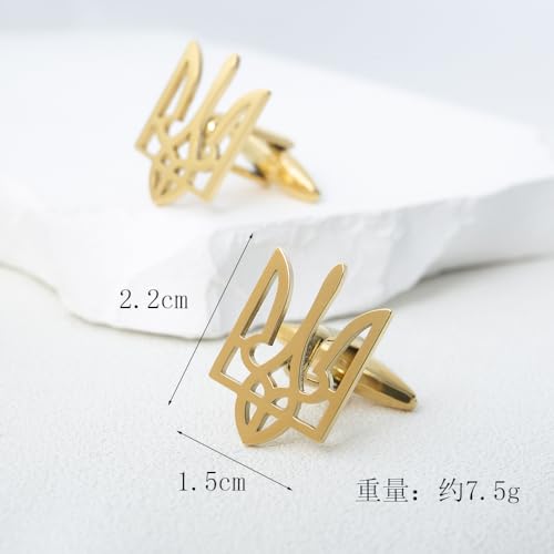 Fashionable Ukrainian national emblem cufflinks, men's stainless steel Ukrainian symbol cufflinks, French shirt cuff link brooch - color: Cufflinks-gold