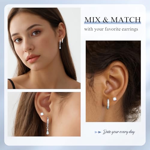 Opal Earrings Set for Women, Birthday Gift for Her, Sterling Silver | 14K Gold Plated, Hypoallergenic S925 Opal Hoop Stud Earrings for Women with Sensitive Ears, Dainty earring Stacks—Trendy Opals Jewelry 2026 - color: Silver