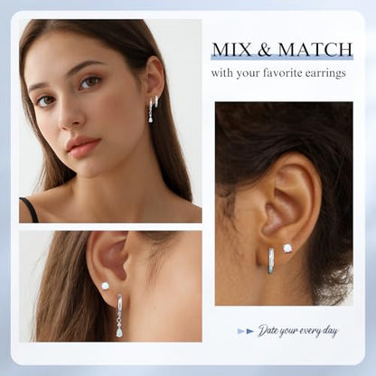 Opal Earrings Set for Women, Birthday Gift for Her, Sterling Silver | 14K Gold Plated, Hypoallergenic S925 Opal Hoop Stud Earrings for Women with Sensitive Ears, Dainty earring Stacks—Trendy Opals Jewelry 2026 - color: Silver