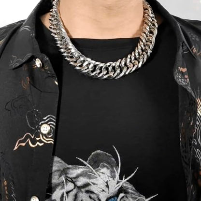 SDA Wide Chunky Gold Chain Necklace - Heavy and Waterproof 316L Surgical Steel with 18K Gold Plating for Modern Men and Women into Hip Hop Fashion - color: B601-White Gold