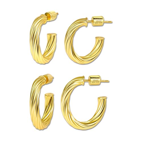Small Gold Hoop Earrings for Women | 18K Gold Plated Non Tarnish Hoops, Classic Polished Huggie Earrings, 925 Sterling Silver Base, Twist Hoop. (4x20mm & 4x25mm, 3x15mm & 3x20mm) - color: Gold, size: Twist Hoop (4x20mm & 4x25mm)