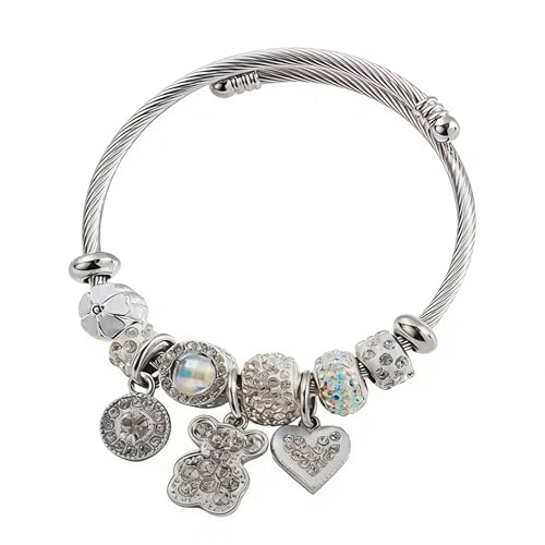 YouLuo Cute Necklace Charm Bracelet Set,Personalized Jewelry Gift for Women | Cute Charm Bracelet, Adjustable Stainless Steel Bracelet, Anime Cartoon Accessories Bracelets for Women Gift and Friendship - color: Silver