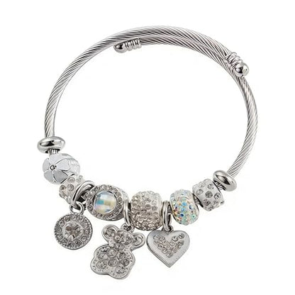 YouLuo Cute Necklace Charm Bracelet Set,Personalized Jewelry Gift for Women | Cute Charm Bracelet, Adjustable Stainless Steel Bracelet, Anime Cartoon Accessories Bracelets for Women Gift and Friendship - color: Silver