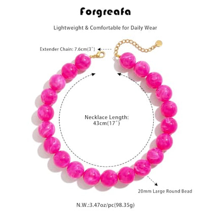 Chunky Beaded Necklace for Women Trendy Boho Collar Statement Necklace Large Round Resin Beads Choker Necklaces Summer Beach Jewelry Gifts - color: Rose Red