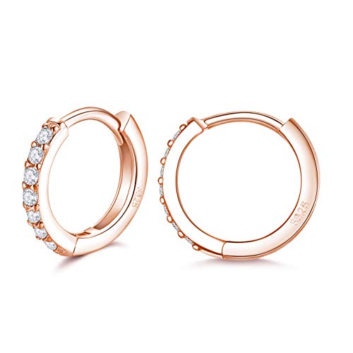 3 Pairs 925 Sterling Silver Small Hoop Earrings for Women Men | Cubic Zirconia, 14K White Gold Plated Huggie Hoop Earrings, Hypoallergenic - style: K-rosegold 8/10/12mm