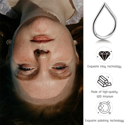 Titanium Septum Rings, Nose Rings Hoops for Women, Segment Nose Rings 16G 8mm/10mm Hypoallergenic Cartilage Conch Helix Rook Hoop Earrings - color: Teardrop-Silver, size: 16 Gauge 8mm