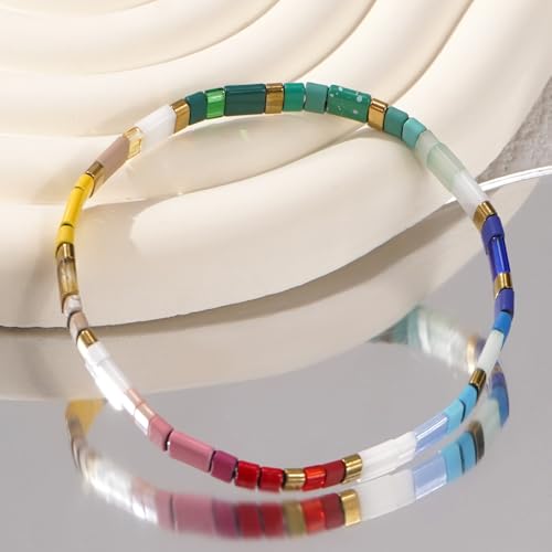Candy Colorful Tila Flat Beads Bracelets for Women Trendy Unique Friendship Handmade Stackable Christmas Jewelry Gifts - color: green