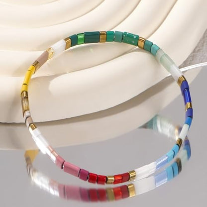 Candy Colorful Tila Flat Beads Bracelets for Women Trendy Unique Friendship Handmade Stackable Christmas Jewelry Gifts - color: green