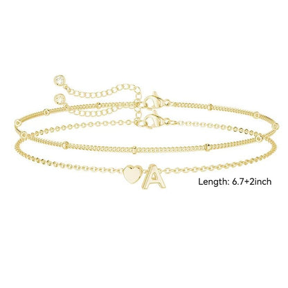 Gold Initial Bracelets for Women Trendy, Dainty Layered 14K Gold Plated Heart Letter Charm Bracelets, letter beads for name bracelets Jewelry Gifts - color: Silver-A