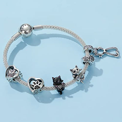 BISAER 925 Sterling Silver Charms for Bracelets Cat Dog Sloth Animal Beads Butterfly Fairy Heart Dangle Pendant Charms - color: Cat
