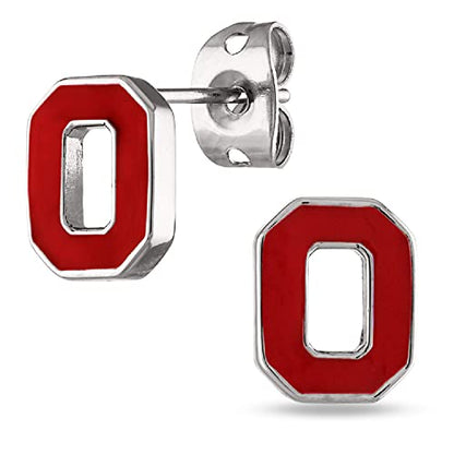 Ohio State Necklace and Earring Set - Dainty Block O Stud Earrings and Script Ohio Necklace Jewelry Set - Hypoallergenic Stainless Steel Jewelry for Women - Graduation Gifts and Ohio State Football Ac