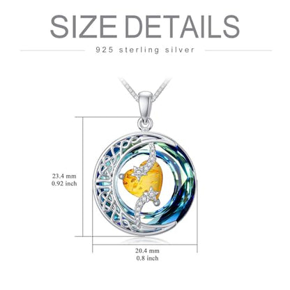 TOUPOP Birthstone Necklace Women Sterling Silver Moon Star Birthday Jewelry | Celtic Moon Pendant with Blue Crystal Anniversary Christmas Jewelry Gifts for Wife Mom Her - color: C-Amber