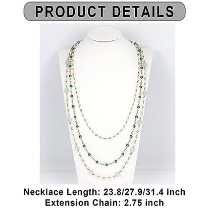 Firstmeet Long Chain Multi Layer Fashion Glass Beads Handmade Necklace for Women - color: Clear-j