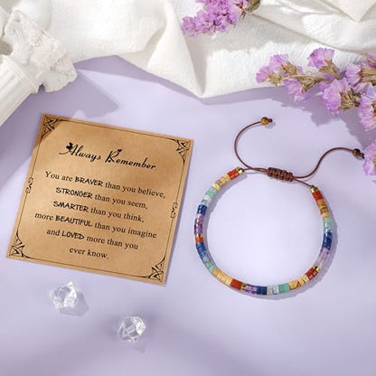 JoycuFF Gifts for Women Inspirational Gifts for Teen Healing Natural Stone Bracelets for Women Friends Sister - style: Always remember-Colorful