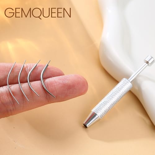 Piercing Ball Grabber Tool, 14-20G Taper for Changing Jewelry | Surgical Steel Flat Back Earrings Threader Tool Insertion Pin, Body Piercing Kit for Ear Rook Conch Nose Lip Jewelry Removal - style: Curved Threadless (14G 16G 18G 20G) + Ball Grabber Tool