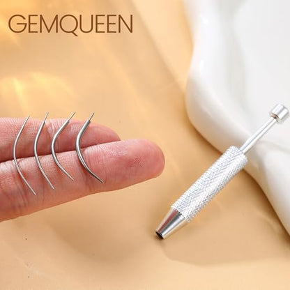 Piercing Ball Grabber Tool, 14-20G Taper for Changing Jewelry | Surgical Steel Flat Back Earrings Threader Tool Insertion Pin, Body Piercing Kit for Ear Rook Conch Nose Lip Jewelry Removal - style: Curved Threadless (14G 16G 18G 20G) + Ball Grabber Tool