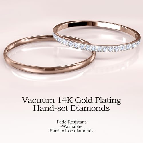 2 Pack 14K Gold Plated Stackable Rings Compatible with Oura Ring 5/Gen 4/Gen 3, Cubic Zirconia Simulated Diamond Stacking Rings Eternity Bands for Smart Ring (RoseGold, 6)
