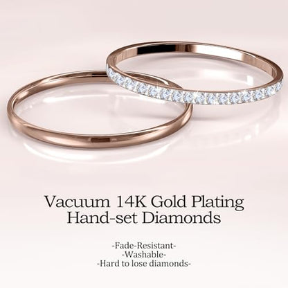 2 Pack 14K Gold Plated Stackable Rings Compatible with Oura Ring 5/Gen 4/Gen 3, Cubic Zirconia Simulated Diamond Stacking Rings Eternity Bands for Smart Ring (RoseGold, 6)