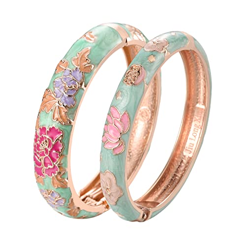 UJOY Cloisonne Chinese Panda Bracelets-Plated Gorgeous Handcrafted Gifts Enamel Bangles Set for Women 55C43 - color: C48-Flower-Light Green