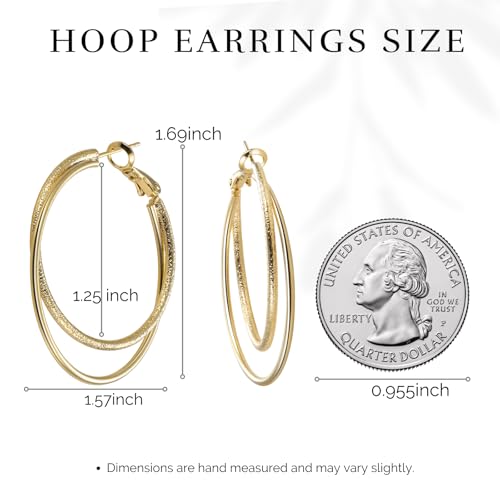 Double Hoop Earrings for Women,925 Sterling Silver Earrings Hoop Post 14K Gold Hoops Non Tarnish Sturdy backless earrings for women,Large Thin Lightweight Hypoallergenic 40mm,Trendy Jewelry Gift - color: Gold