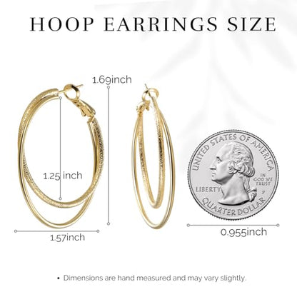 Double Hoop Earrings for Women,925 Sterling Silver Earrings Hoop Post 14K Gold Hoops Non Tarnish Sturdy backless earrings for women,Large Thin Lightweight Hypoallergenic 40mm,Trendy Jewelry Gift - color: Gold