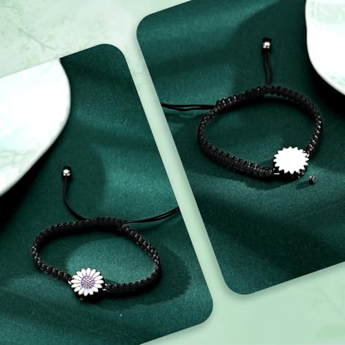 Sunflower Cremation Urn Bracelet for Adjustable Boho Daisy Handmade Cremation Jewelry Braided Rope Bracelets for Women Jewelry Gift With Funnel Kit & Bag - color: Silver+Rainbow