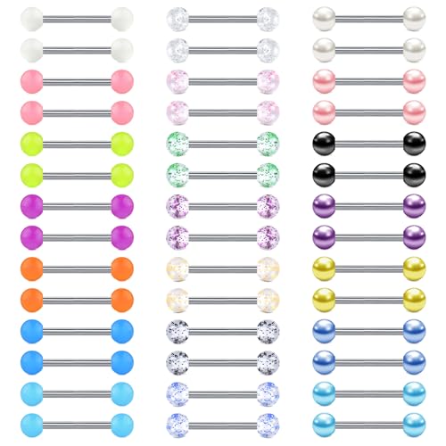 VCMART 12mm-18mm 14G Tongue Rings Nipple Straight Barbells Surgical Steel Body Piercing Jewelry - style: Style F -42pcs