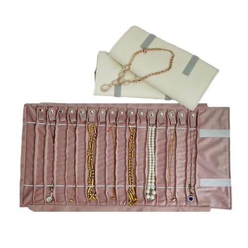 Travel Necklace Organizer, Tangle Free Jewelry Case, 16 Slots | Foldable,LightWeight Compact, Velvet Lining Jewelry Storage Bag for Chain Bracelet, Gift for Women Girls,Gray PU and Pink - color: gray PU and pink