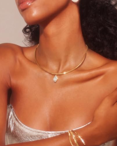 14K Gold Plated Collar Choker Necklace for Women Charm Jewelry | Trendy Dainty Statement Fashion Cubic Zirconia Pendant Necklace - color: 94A