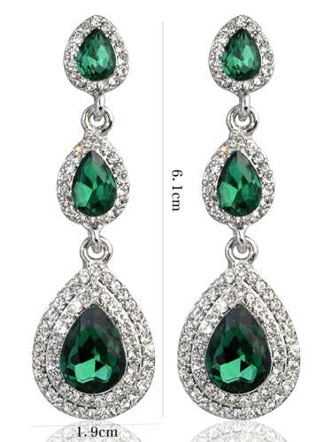 Crystal Teardrop Dangle Earrings - S925 Sterling Silver Posts Rhinestone Drop Earrings for Women Wedding Bridal Brides Bridesmaids Party Prom Pageant Fashion Costume Jewelry - style: 3 teardrop dangle earrings green silver