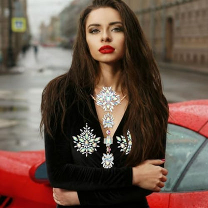 Henoyso 2 Pcs Rhinestone Belly Waist Chain Crystal Body Chain for Women Body Jewelry Stick for Women Summer Beach Festival Part