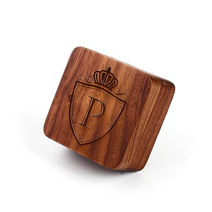 Mens Initial Silver Cufflinks A-Z Alphabet Letter Steel Cuff Links with Engraved Walnut Wood Box Groom Groomsman Wedding Set… - style: P