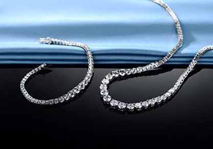 18K White Gold Plated Tennis Necklace/Bracelet/Earrings/Band Ring Sets Hypoallergenic Jewelry Pack of 4 - color: 3 Set Pcs White