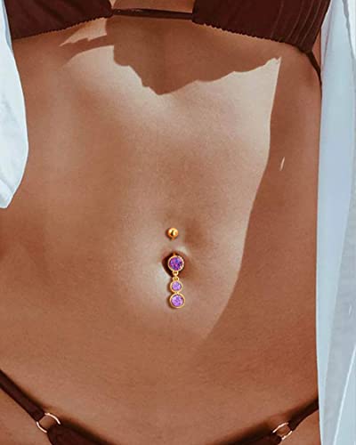 Dangle Belly Button Rings Gold Belly Button Ring Dangling 14G 10MM Sparkly Gold Belly Navel Piercing Jewelry 316L Stainless Steel - color: Purple