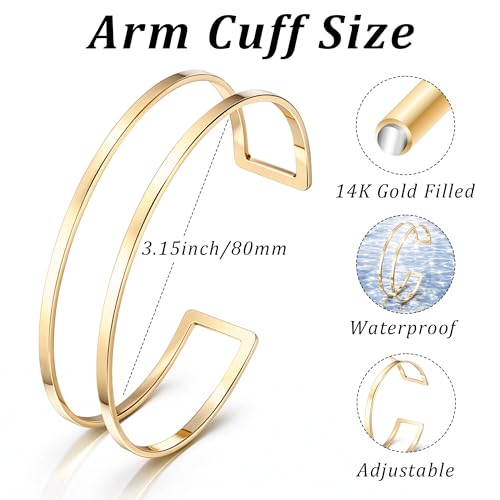 14K Gold Plated Arm Cuff for Women, Waterproof Adjustable Open Upper Arm Bracelet (Armlet), Non Tarnish Hypoallergenic Minimalist Trendy Arm Jewelry for Summer Beach Outfit Gift for Women - style: Style02