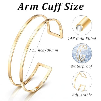 14K Gold Plated Arm Cuff for Women, Waterproof Adjustable Open Upper Arm Bracelet (Armlet), Non Tarnish Hypoallergenic Minimalist Trendy Arm Jewelry for Summer Beach Outfit Gift for Women - style: Style02