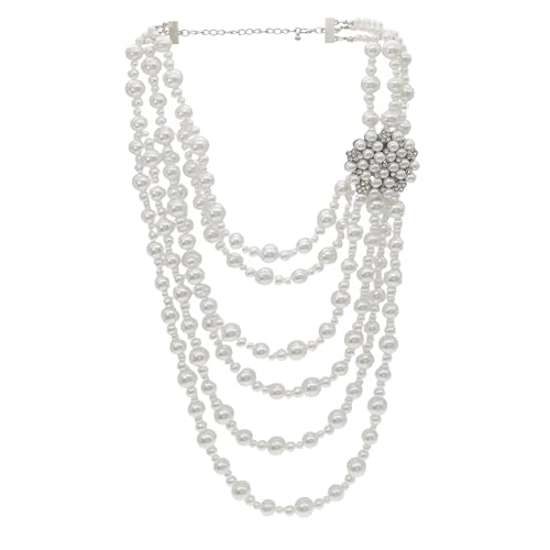 JNF 1920s Pearl Necklace for Women Long Chunky Big Pearl Strands Flapper Beaded Necklaces Imitation Faux Pearls Gatsby Vintage Costume Jewelry 80'' Long - color: layer white pearl