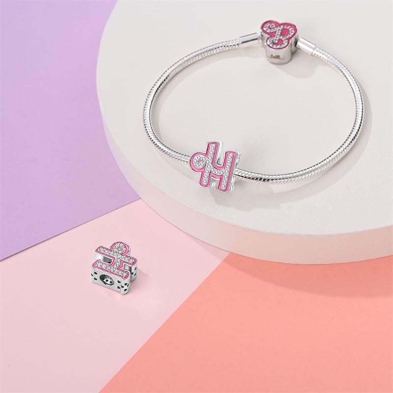925 Sterling Silver Letter Charms Fits Pandora Bracelets Alphabet AZ Bead Charm for Bracelets Necklace with 5A Cubic Zirconia for Women Birthday Ceremony DIY Jewelry Gift - style: H