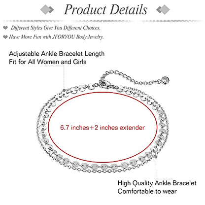 JFORYOU Toe Rings for Women Adjustable Open Toe Rings with Anklet Set CZ Flower Toes Ring for Summer Beach Foot Jewelry - color: 9 Pcs Silver Set