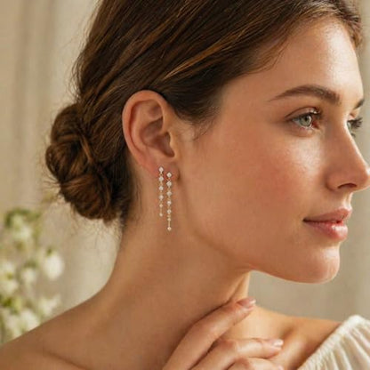 Sonateomber Gold Silver Pearl Rhinestone Dangle Earrings for Women, Elegant CZ Leaf Butterfly Bridal Earings Prom Wedding Fashion Jewelry Gift - color: Double Gold