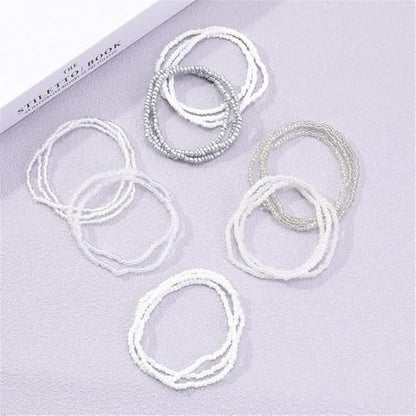 18Pcs Boho Stackable Beaded Bracelets for Women Colorful Handmade Multilayered Rice Beads Anklets Set Summer Beach Bohemian Jewelry Gift - color: Style 2 White