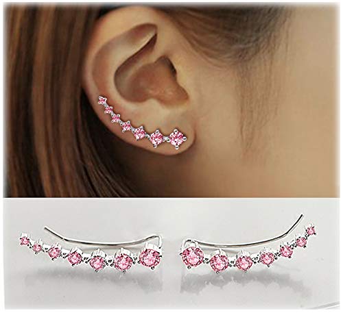 CZ Stud Earrings 925 Sterling Silver 18K Gold Plated Round Cubic Zirconia Hypoallergenic Set - color: Pink