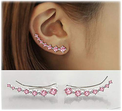 CZ Stud Earrings 925 Sterling Silver 18K Gold Plated Round Cubic Zirconia Hypoallergenic Set - color: Pink