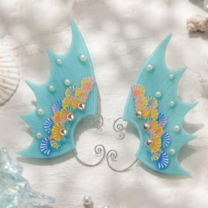 Elf Ear Cuffs, OwMell Handcraft Silver Pointed Fairy Elven Cosplay Fantasy Costume Bridal Wedding Earrings for Non Pierced Ears - style: Mermaid Ears