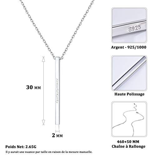 ChicSilver Customizable Vertical Bar Pendant Necklace 925 Sterling Silver Y Necklace Simple Fashion Jewelry Gifts for Women - style: A. 2mm Vertical Bar-Silver Engraving