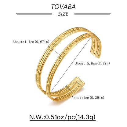 Chunky 14k Gold Cuff Bracelets for Women - Non Tarnish Teardrop Bangle Multi-layer Cross Wire Open Bracelets - color: Golden 20