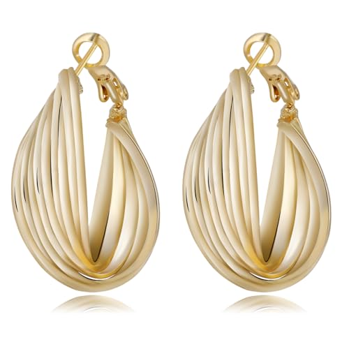 Golden Hoop Earrings For Women The Twisted Close-Fitting Hoop Shape Is Crafted With Gold-Plated Material And S925 Silver Pins Light Luxury Elegant Unique And Minimalist Style - color: GEE4006-Gold