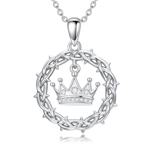 ROMANTICWORK Cross Necklace for Men 925 Sterling Silver Three Nail Cross/Atheist/Anchor/Skull Pendant Christian Protect Jewelry Birthday Gifts for Husband - color: Crown of Thorns
